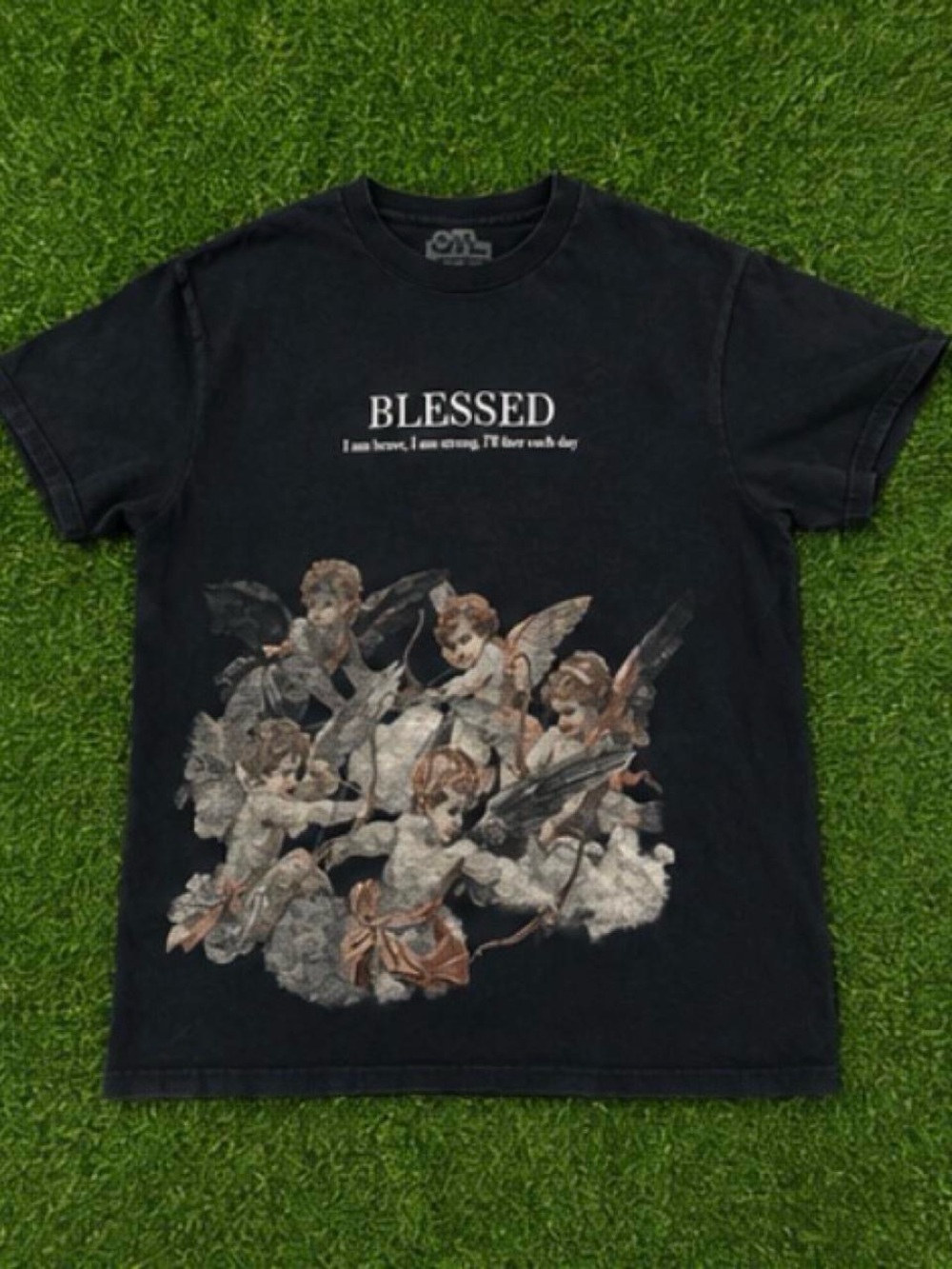 & Other Stories Black 'Blessed' Cherub Graphic Tee